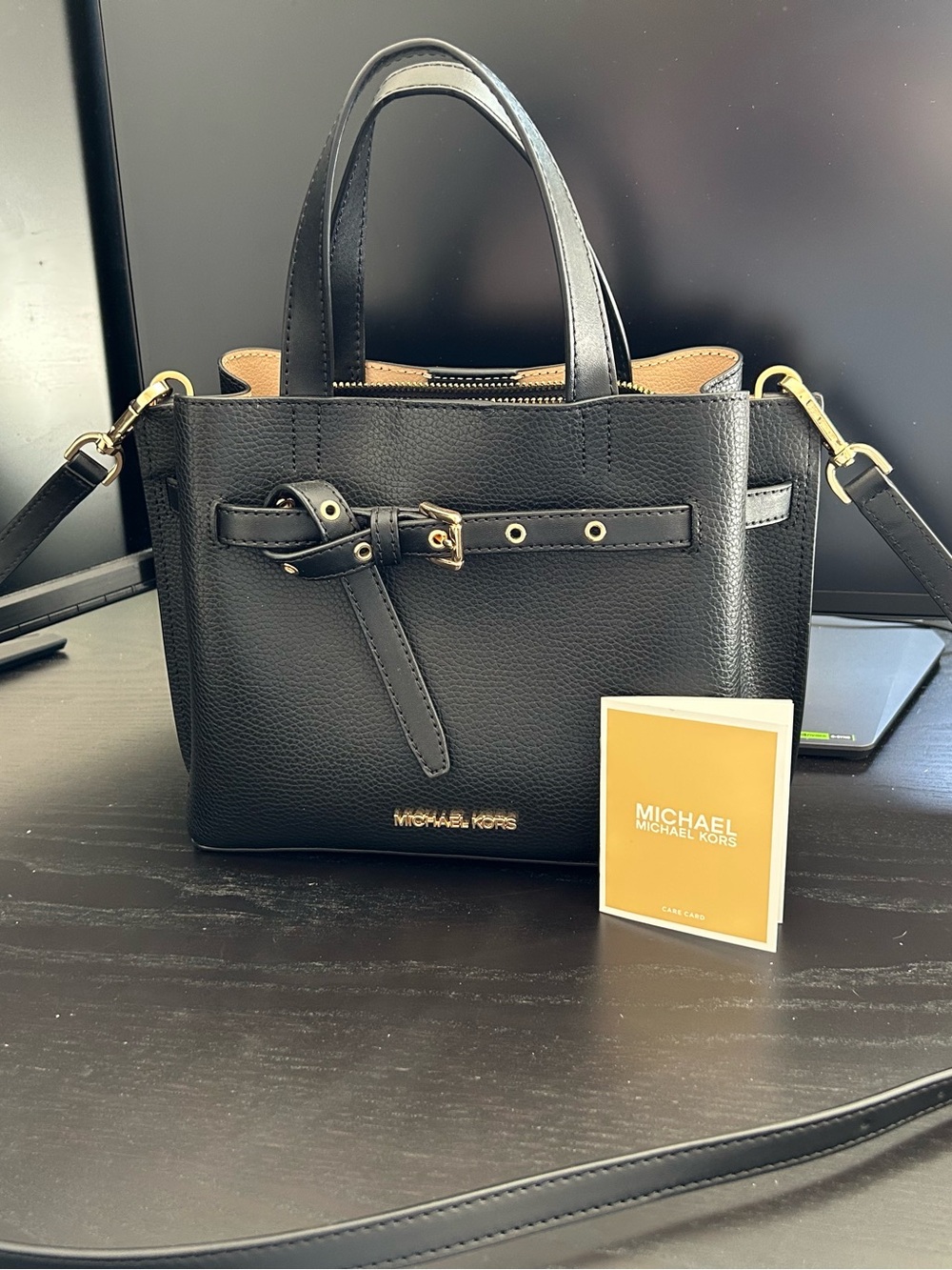Michael Kors Black Leather Satchel Shoulder crossbody with Gold Hardware